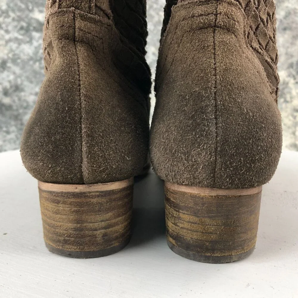 Skechers Women's 9 Brown Suede Woven Western Block Heel Ankle Booties 48463